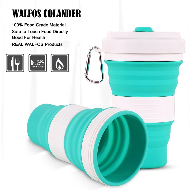 WALFOS Silicone folding cup can be filled with boiling water portable telescopic cup travel outdoor soft water cup