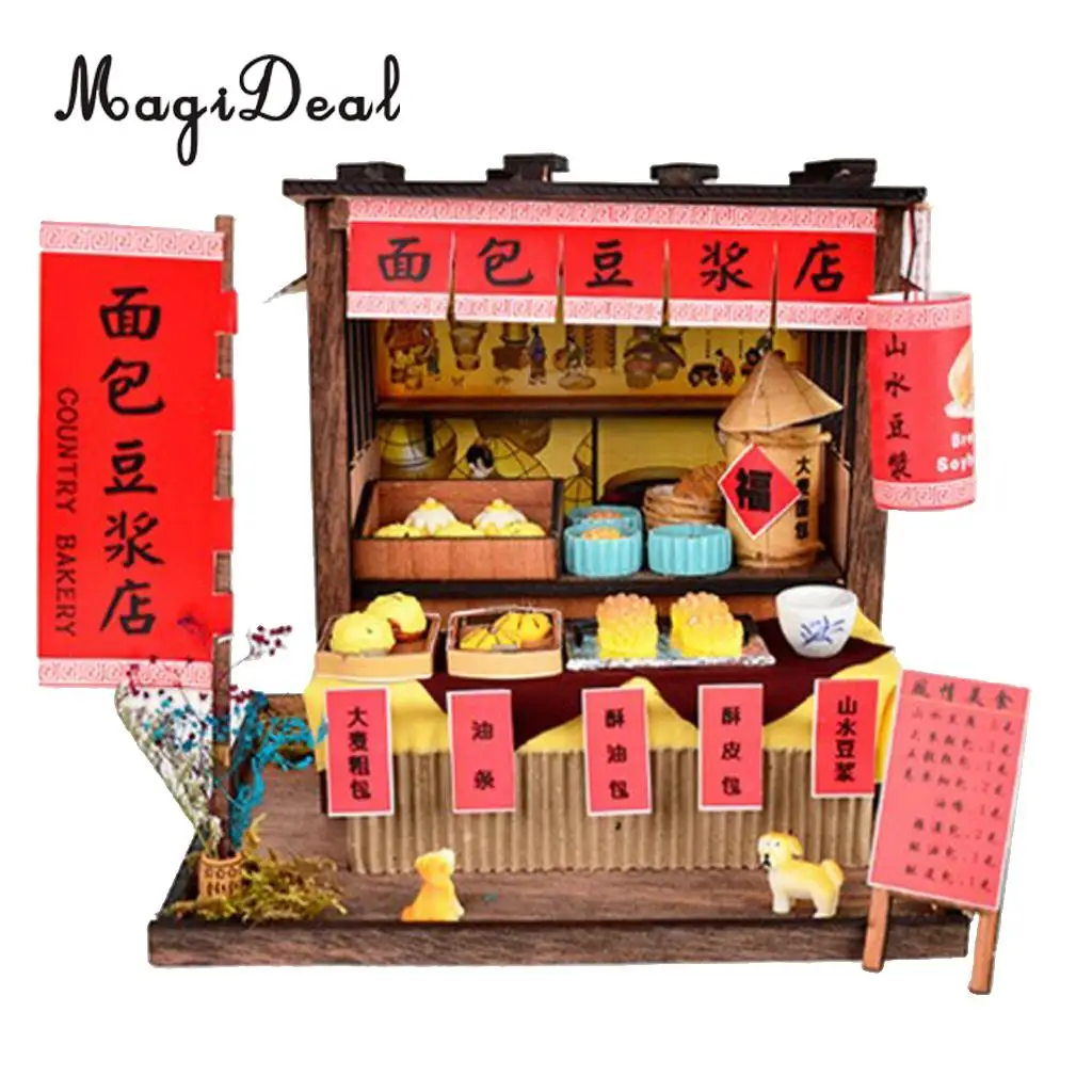 1/24 DIY Dollhouse Miniature Kit w/ Furniture,Light Country Bakery Shop Gift