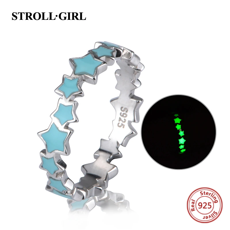 Strollgirl 925 пробы Серебряное светящееся Звездное стекируемое кольцо на палец для