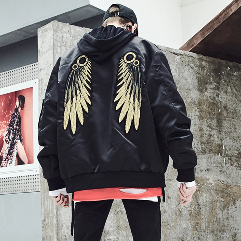 Gold Wing Hip Hop Bomber Jackets Men Streetwear Jacket Punk Rave Rock Big Mens Jackets Mont Manteau Steampunk Mens Clothing 5J23