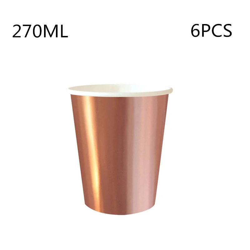 

6Pcs Rose Gold Series Gilding Paper Straws/Cup/Plate/ Disposable Tableware Party Supplies Wedding/Birthday/ Pool Party Decor