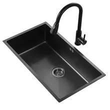 Черная стальная ручная кухонная раковина одинарная мойка кухонный счетчик большая одинарная раковина для мытья посуды смесители для раковины бар балкон с краном