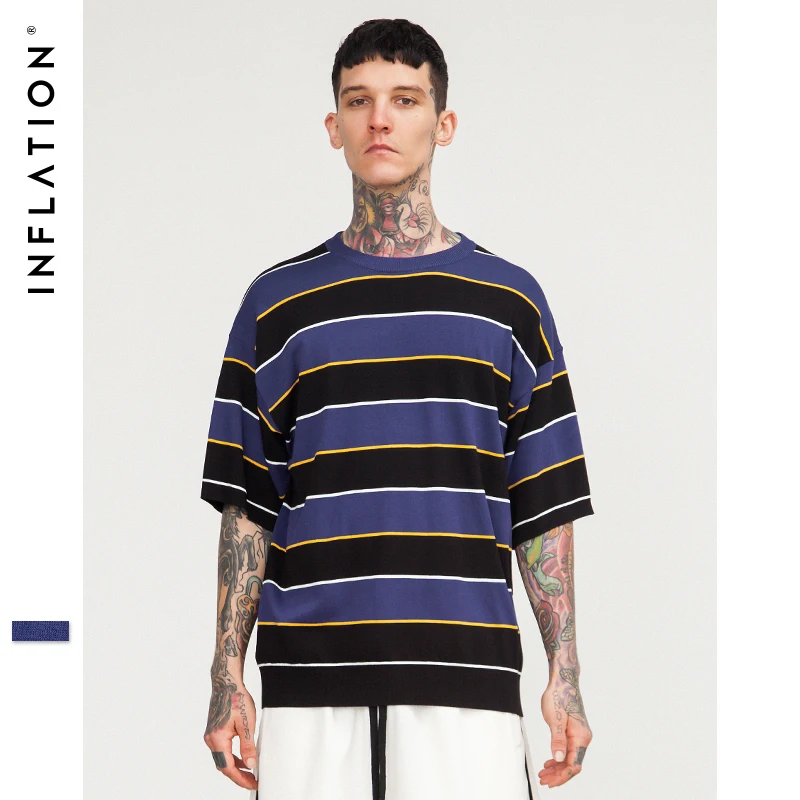 INFLATION 2018 Spring Summer Black Purple Striped Short