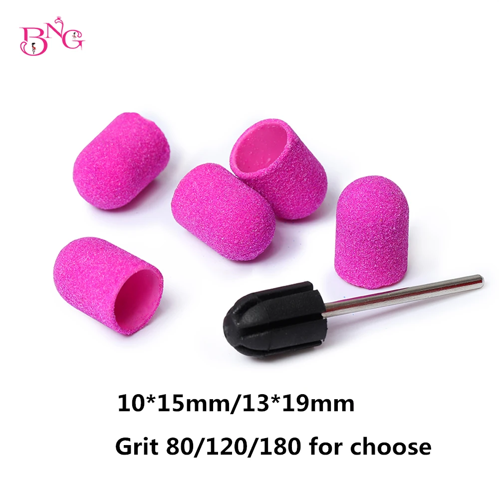 

BNG 5pcs Sanding Bands Block Caps Purple Grit 120# 80# 180# 240# 13*19 Sanding Cap Manicure Pedicure Electric Nail Drill cutters