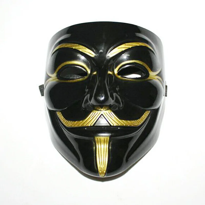 HOODED Anonymous Hacker V for Vendetta Halloween Mask White Chrome Black  Gold