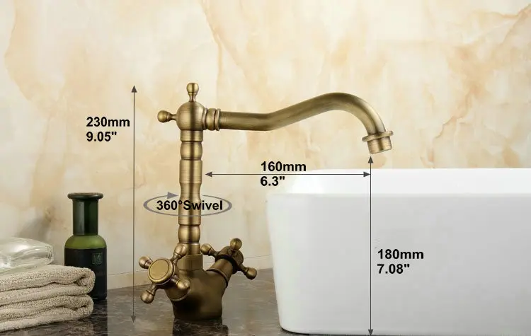  Antique Brass Swivel Kitchen Faucets Bathroom Basin Sink Faucet Crane Mixer Tap 9055A - 795769725