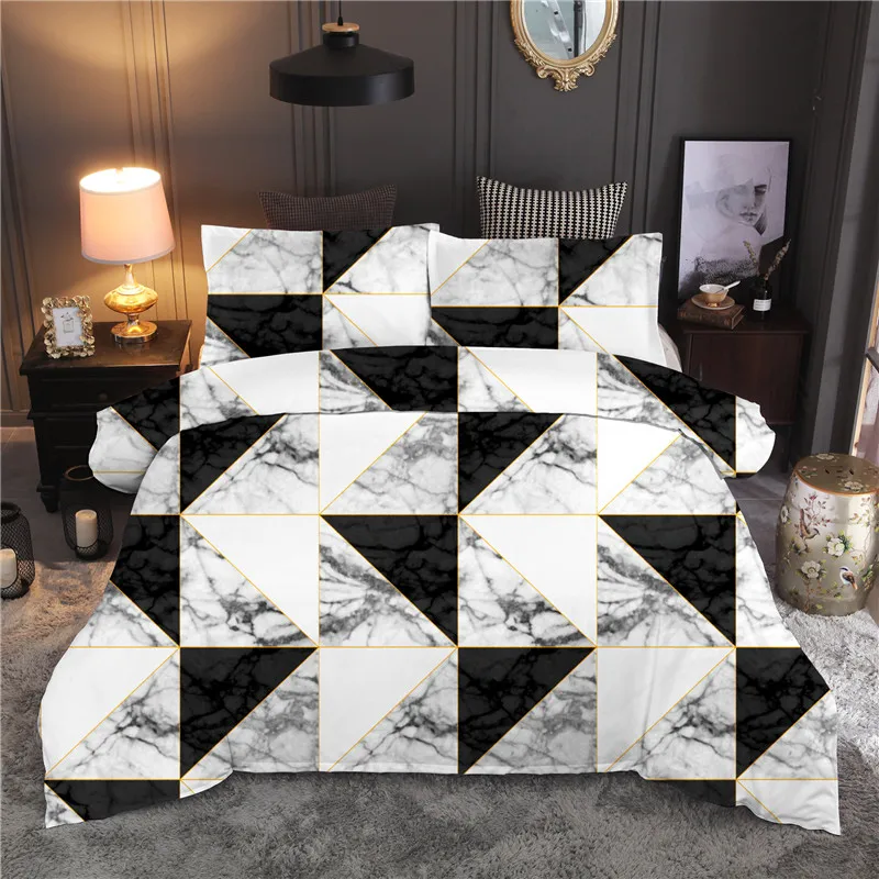 

Marble Geometric Printing Bedding Set Comfortable Pillowcase Duvet Cover Set Queen King Quilt Cover Bed Linen