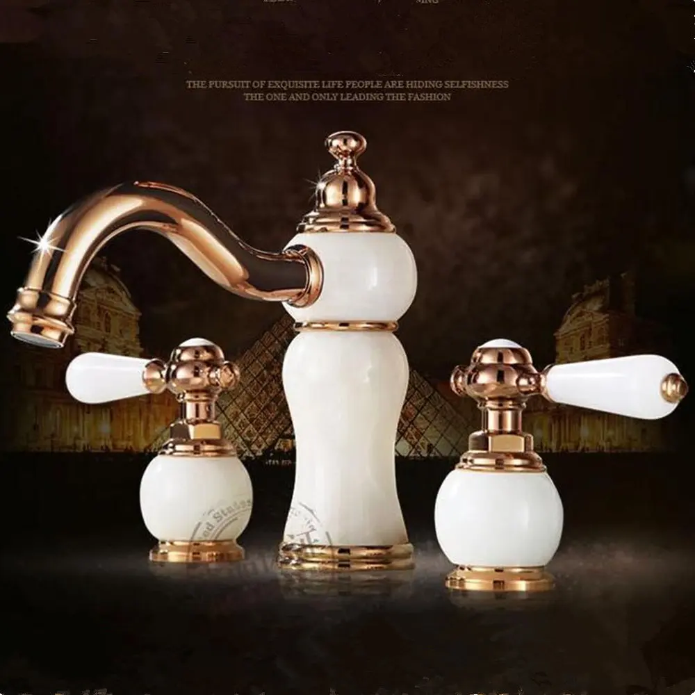 Meilleur Nouvelle arrivée haute qualité rose or fini de luxe 8 pouce généralisée lavabo robinet en laiton et Jade bassin robinet, robinet mélangeur