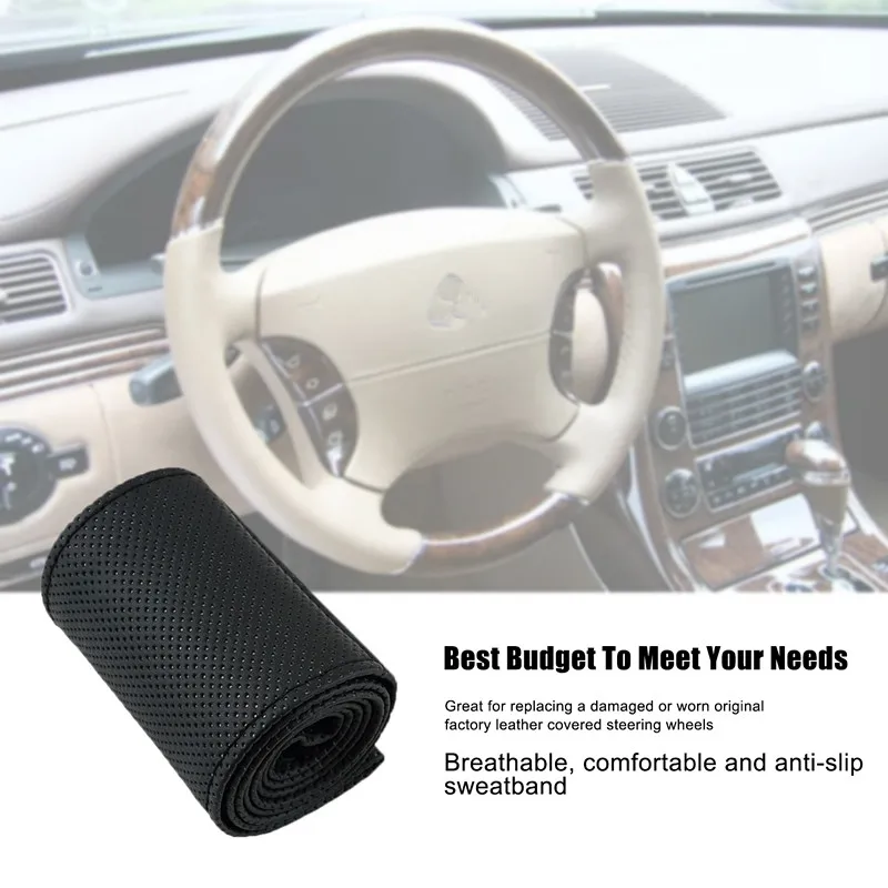 

new36-38cm Car-styling Car Steering Wheel Cover Braid on the Steering Wheel Microfiber Skid-Proof Cover Entire Single Connector