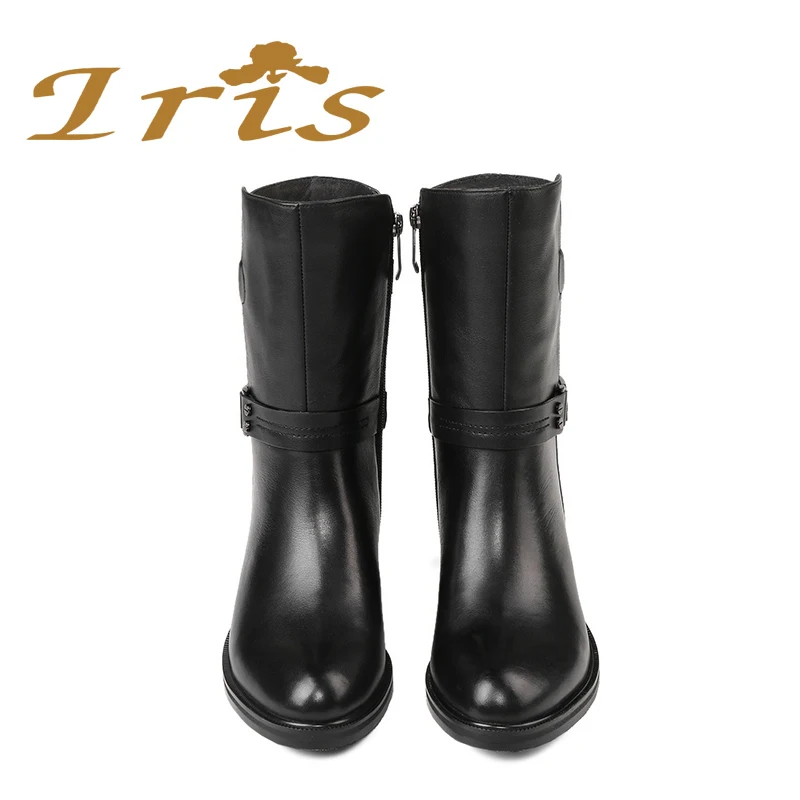 black mid calf boots flat