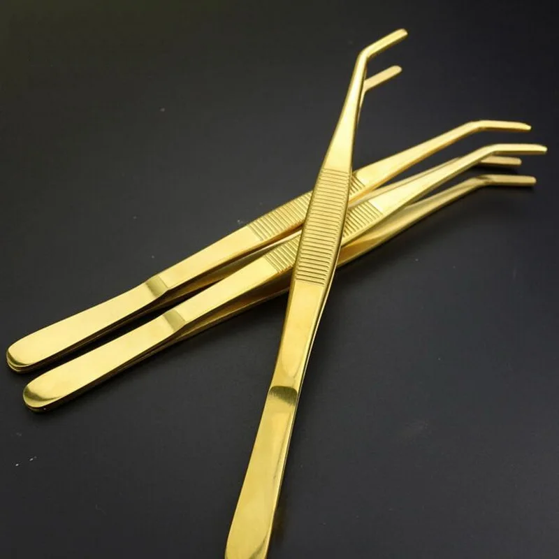 

High quality gold plated bendy long bar tongs ornament tweezer cocktail Deco tongs tool holder ice tongs