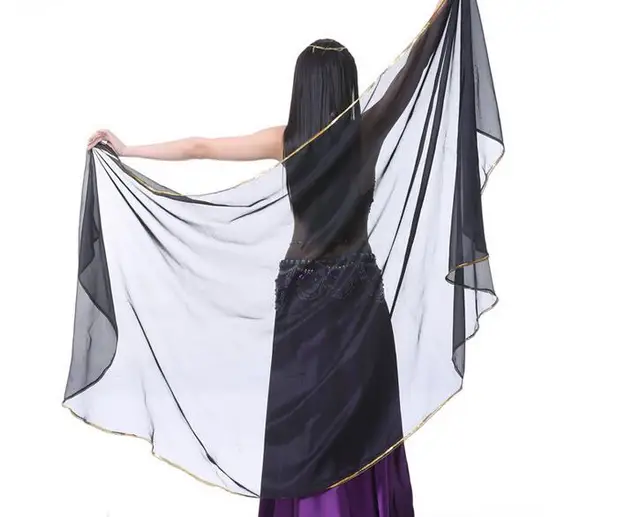 250*120cm Stage Performance Belly Dance Scarf Shawl Light Texture Half Circle Veils Professional Women Belly Dance Veil Chiffon black