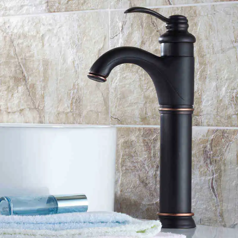 Classic Bathroom Tall Black Faucet Brass Oil Rubbed Bronze Bathroom Sink Faucets Single Handle Single Hole Sink Tap Mixer