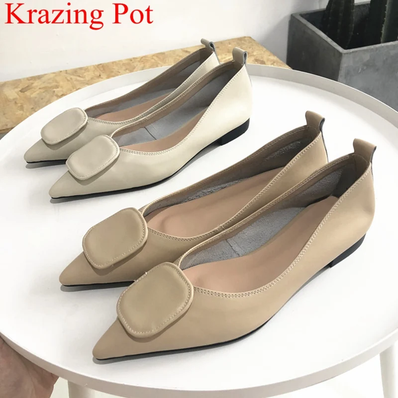 

superstar cow leather big size slip on pointed toe solid comfortable women flats elegant shallow spring driving boat shoes L67