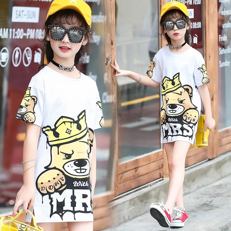 

Summer Cotton girls dress Children Clothing girls clothes Kids Cartoon Tee Shirts Teenage School Clothes 4 6 8 10 12 14 Year