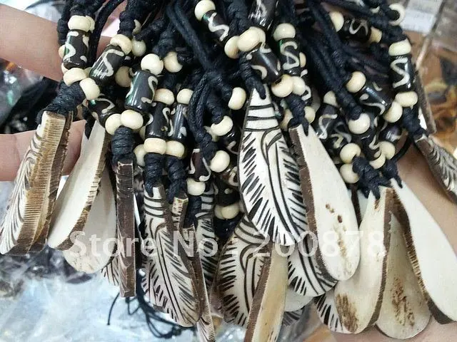 

TNL261 Tibet Yak Bone carved square Feather Leaf amulets pendant necklace,Tibetan Man amulets,10pcs lot