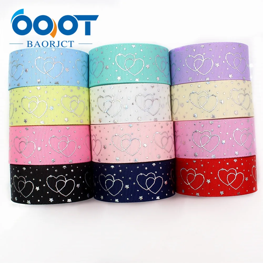 

I-19326-787 1'' 25mm high quality LOVE laser silver Printed grosgrain ribbon,Gradient pattern laser silver DIY bow