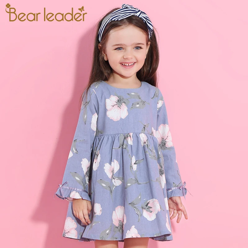 Bear leader/платье для девочек г. Новая Осенняя Брендовая детская одежда принцессы с рукавами-лепестками и цветочным принтом для детей от 3 до 9 лет