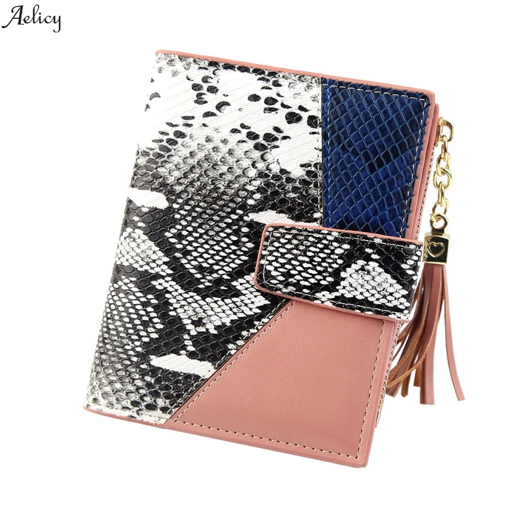

Fashion Solid Color Card Bag Zipper High Quality Card ID Holders Women Leopard Print Snake Cute Fashion Purse Tassel Wallet Coin