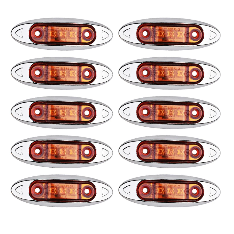 10pcs 3 LED Side Marker Clearance Fish Shape Truck Van Trailer Amber Lamp Light 25cm/9.8inches