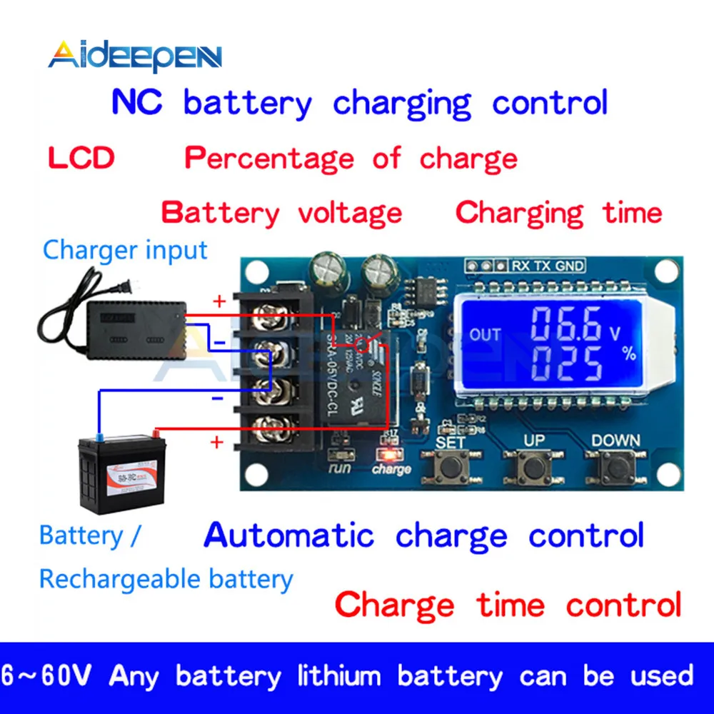 DC 6-60 в модуль управления зарядкой 10A ЖК-дисплей хранения литиевая батарея зарядное устройство переключатель управления защита от перезаряда доска
