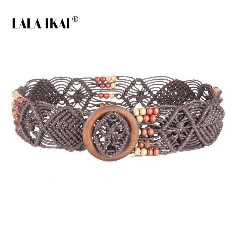LALAIKAI Boho Belt Women Ethnic Retro Hand Knit Fabric Belts For