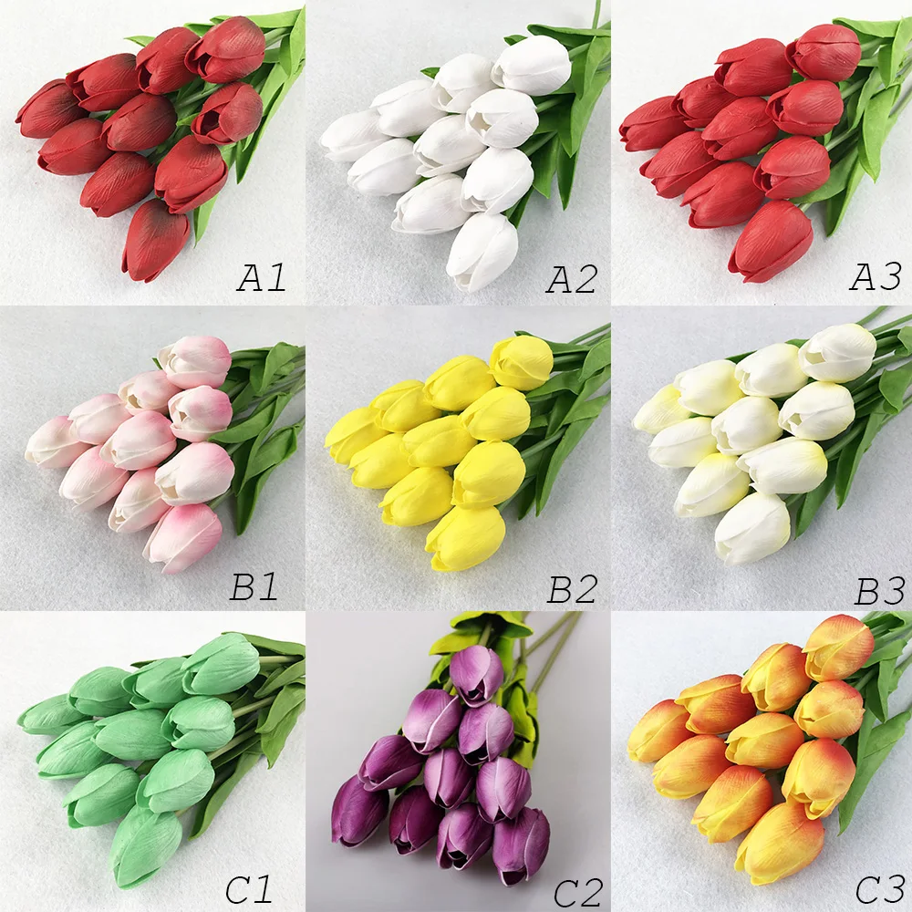 Flone 31pcs Artificial PU Mini Tulip Flower Branch Fake Flowers 34cm Real Touch Tulip Wedding Bridal Bouquet Home Decoraiton (51)