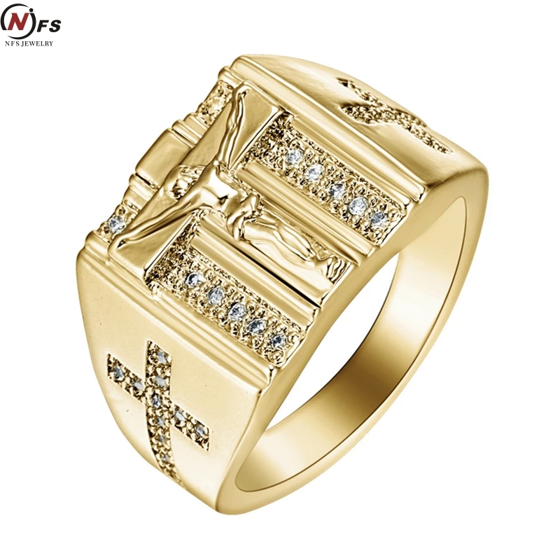 Vintage Gold Holy Cross Ring Prayer Christian Jesus Gold Rings