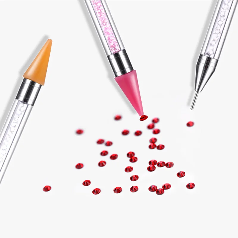 1 قطعة المزدوج نهاية مسمار الفن التنقيط القلم حجر الراين الشمع قلم رصاص خرز كريستالي زينة اختيار مزدوجة الجانب نصائح تصميم مانيكير أداة جديد
