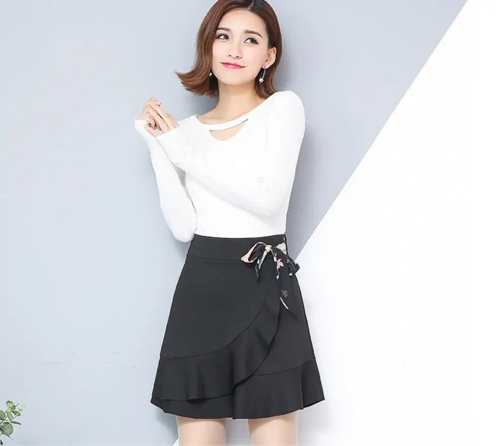 Korean version of the skirt summer women's new lace with ruffled skirt high waist pleated A Line