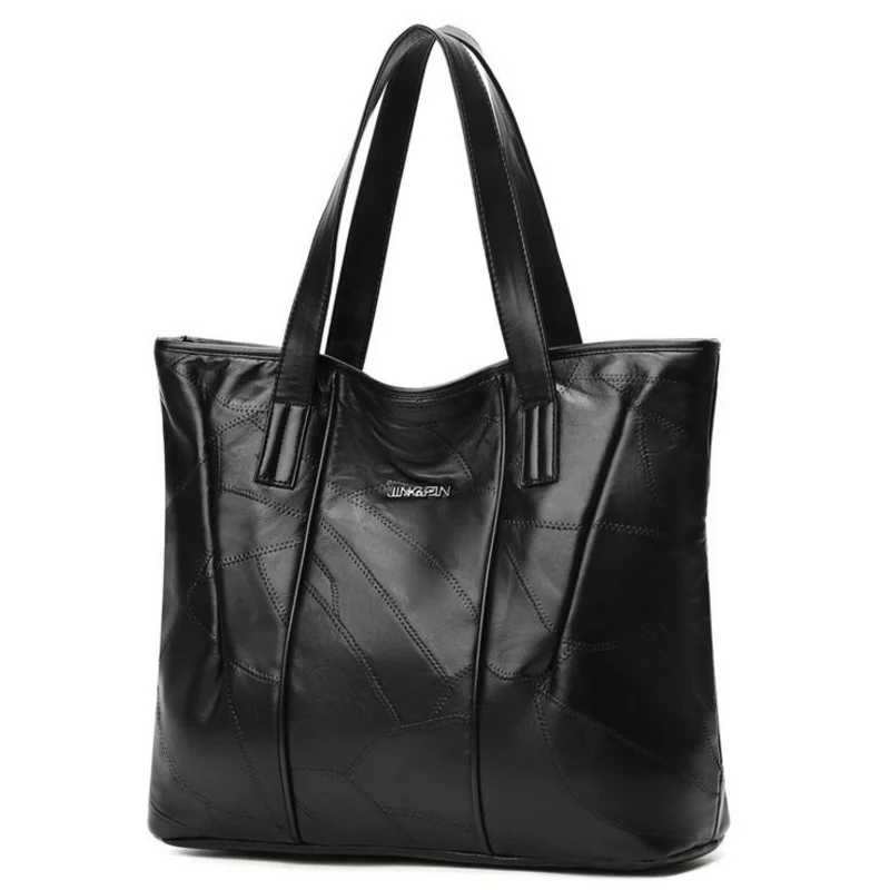

Fashion Women Sheepskin Stitching Handbag Casual Tote Patchwork Shoulder Bag Large Ladies Shopping Bags Soft Skin Messenger Bags