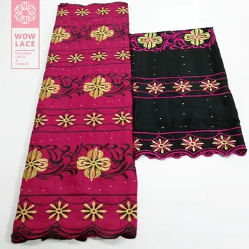 

2019 Swiss Cotton Jacquard 5+2 Yards Style African Lace Fabric With Stones Guipure Nigerian Women Rhinestones Sewing Fabrics