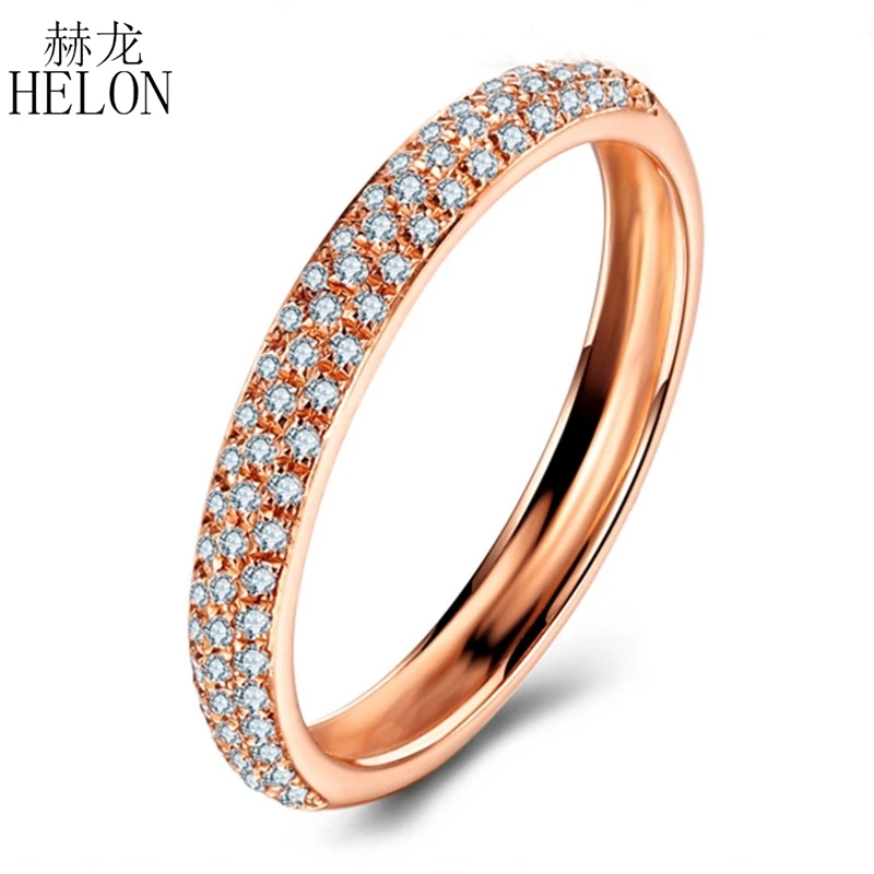 

HELON Solid 14K Rose Gold Engagement Natural Diamond Rings For Women Half Eternity Anniversary Band Trendy Fine Jewelry Gift
