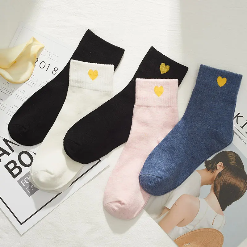5 пар теплых носков для женщин, фирменный дизайн, Гольфы с изображением маленького сердца, милые цветные мягкие хлопковые гетры для школьниц, рождественские носки - Цвет: JNBW005DH