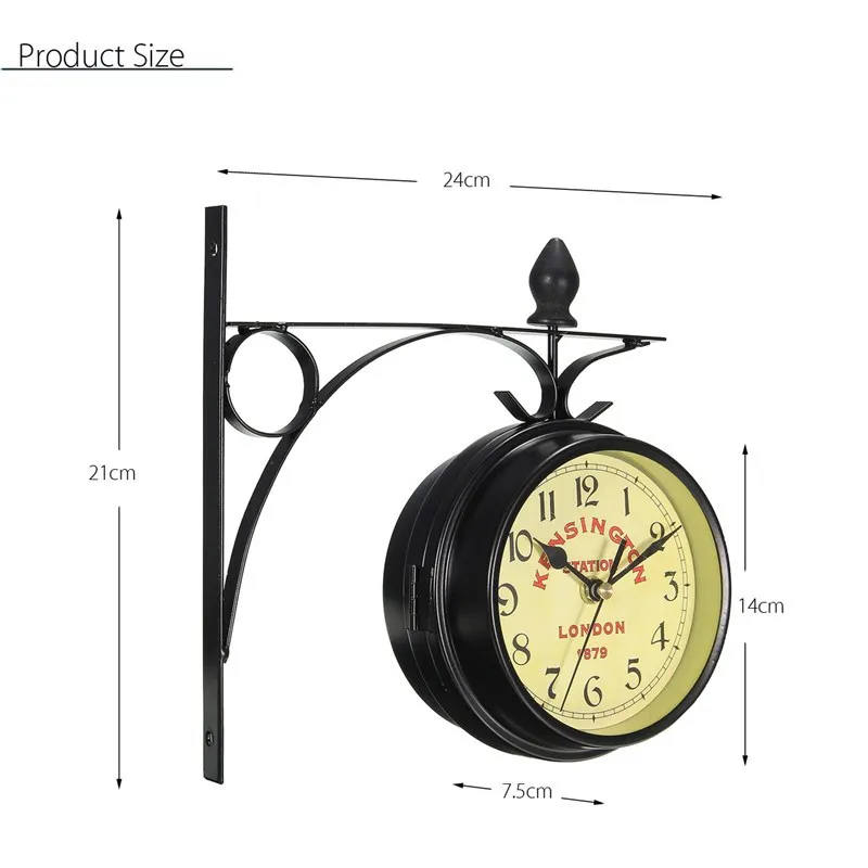 Домашние электронные часы в европейском стиле подвесные настенные часы из кованого железа ретро декоративные часы для гостиной Двухсторонние настенные часы 5 - Цвет: Черный