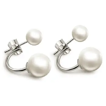 

ANENJERY Silver Color Double Pearl Stud Earrings Two Wear Ways For Women brincos S-E92