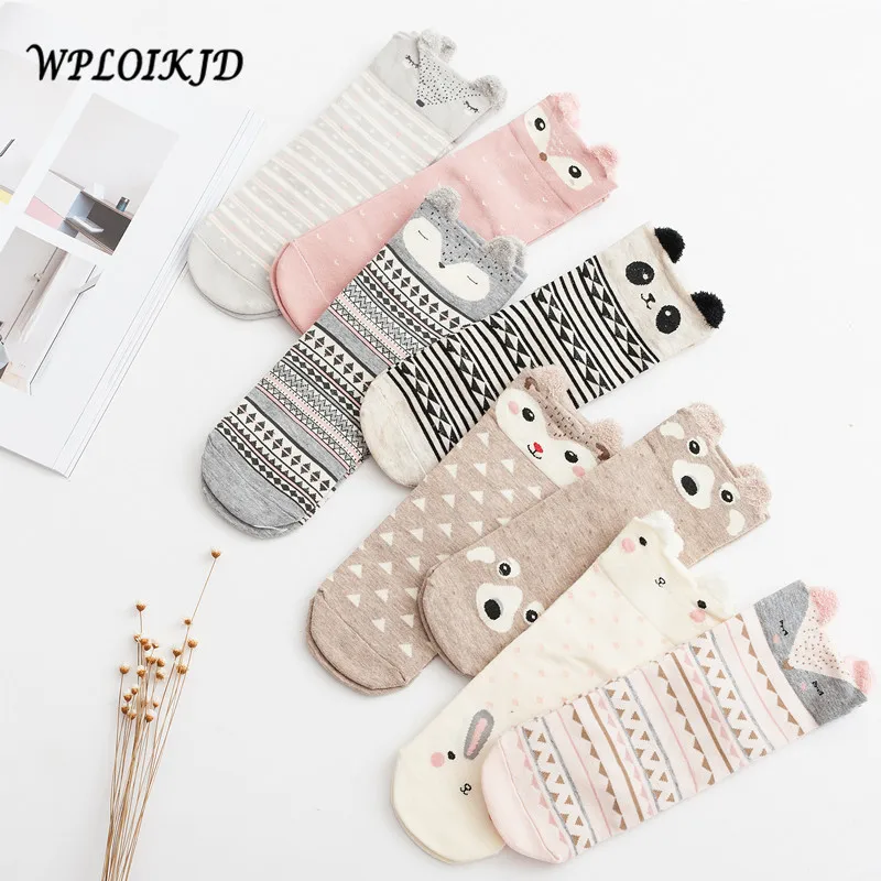 

[WPLOIKJD] Fashion Cute Rabbit/Panda Stereo Ear Cartoon Cotton Socks Women Creative Character Animals Cat Funny Kawaii Meias