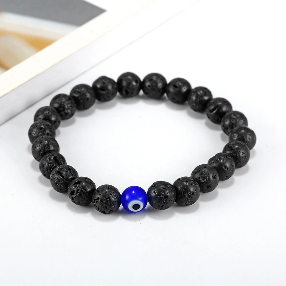 New 8MM Natural Black Volcanic Lava Stone  Beads Bracelet Colored eyes Beads Bracelet for Women Men Wear Jewelry Gift4