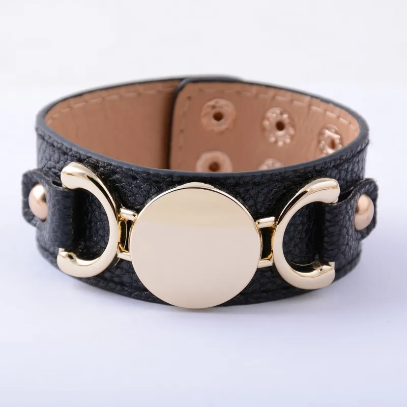 

2018 Hot Selling Monogram PU Leather Cuff Bracelet Pulseras 3 Row Gold Color Multicolor Leather Bracelet For Women Men JB0225