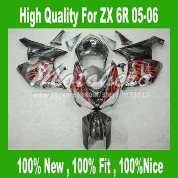 

ABSNINJA ZX-6R 2005 2006 fairing FOR KAWASAKI ZX 6R 05 06 ZX-6R 636 2005 2006 ZX6R 05 06 fairing kits red flame #55FF1