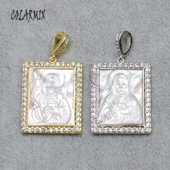 

4 Pieces Zircon Rectangle Charms White shell jewelry pendant Metal jewelry pendant pattern jewelry pendant gift for lady 5196