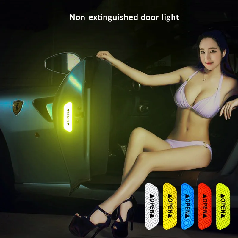 

4Pcs Car OPEN Reflective Tape Warning Mark Reflective Stickers Universal Car Driving Safety Door Stickers Exterior Accessories