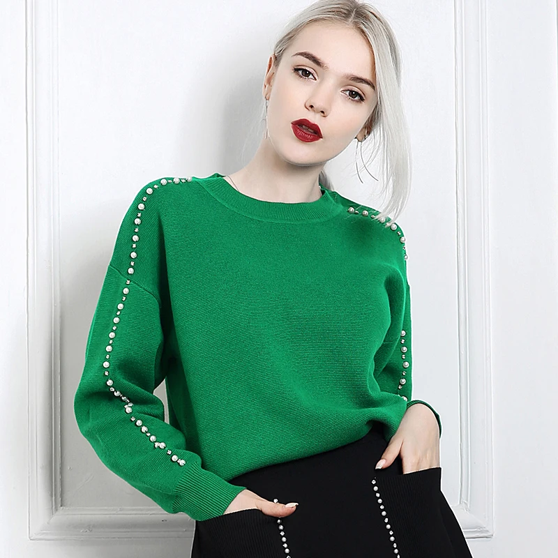 KENVY Brand Fashion Ladies High End Luxury Winter Pearl Decorative Beaded Wool Sweater-in 