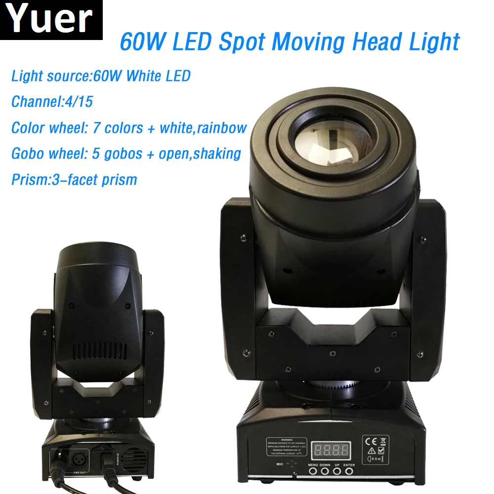 

60W Spot Beam Moving Head Light Low Consumption High Brightness Gobos wheel Color wheel Mini light 4/15 DMX Channels 13 degree