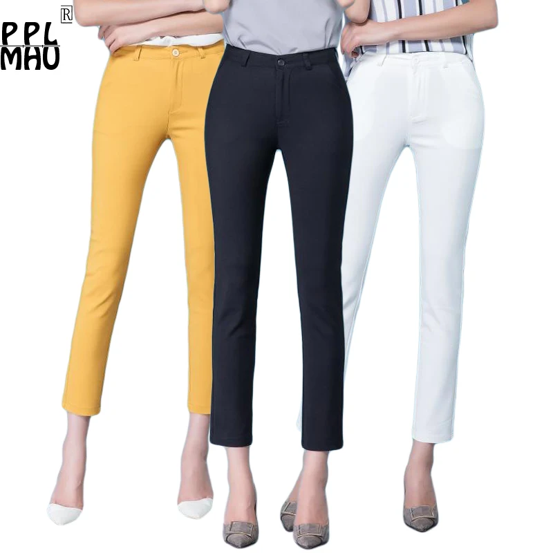 

Casual Trousers Women 95% Cotton Elastic Slim Skinny Pants femal Spring Street Wear Pencil Pants Ladys Elegant Office Work Pant