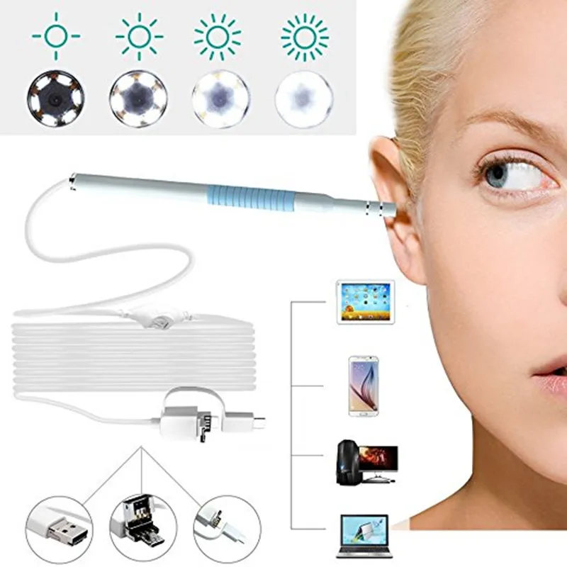 5.5mm lens 2m cable Android USB endoscope camera 3-in-1 Ear Cleaning USB Endoscope Visual Ear Spoon Earpick Otoscope Camera