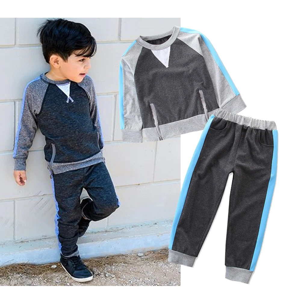 

Boutique Kids Clothing Set Baby Boy Clothes Autumn Cotton Long Sleeve Tops+pants 2pcs Children Pure Color Outfits 1-5Y