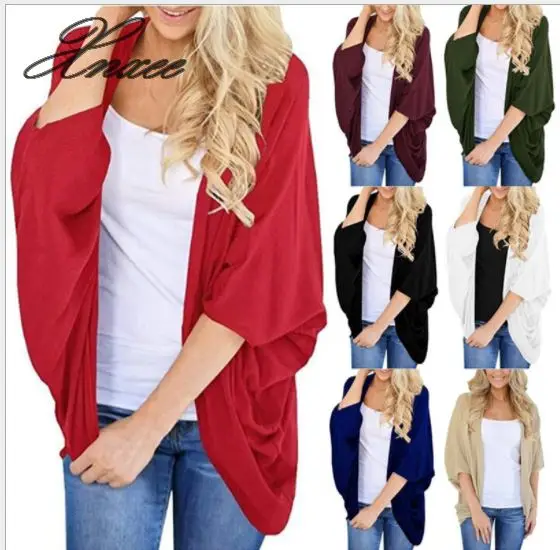 

2019 hot lady loose bat sleeve solid color cardigan