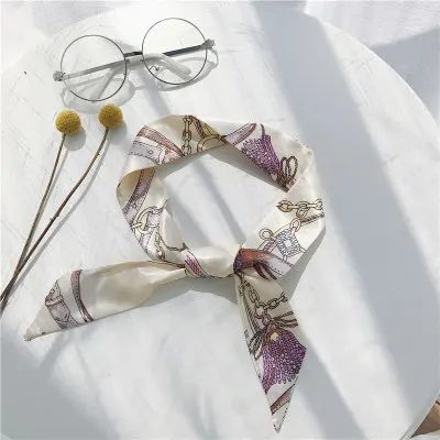 Модный женский шелковый шарф с цветочным принтом, маленькая лента для волос, шарфы-повязки и обертывания SJ001 - Цвет: 23