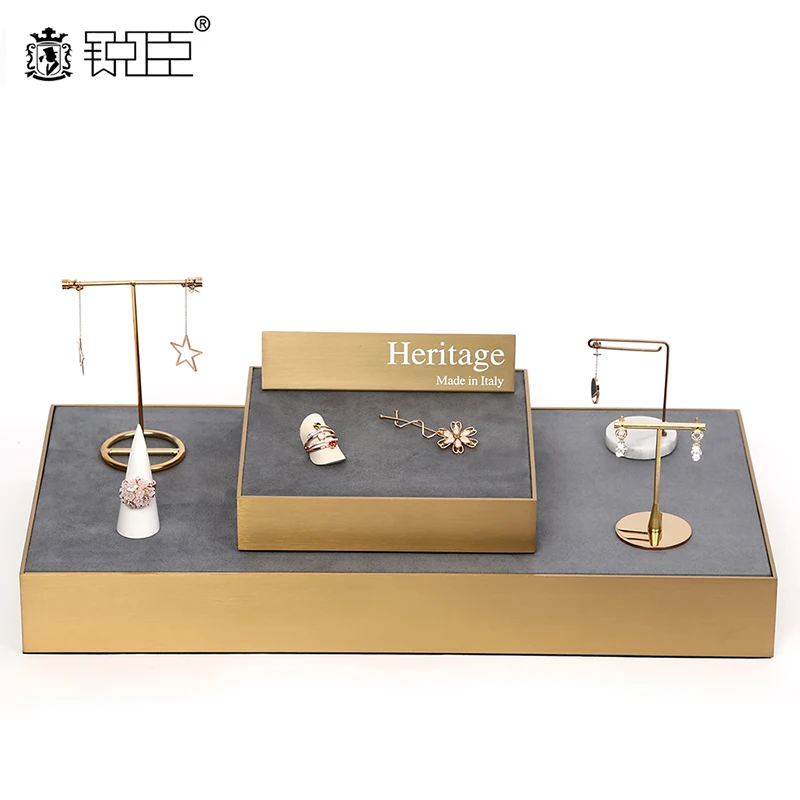 

jewelry trays stainless steel finish wood filler luxury store display ZH4-1